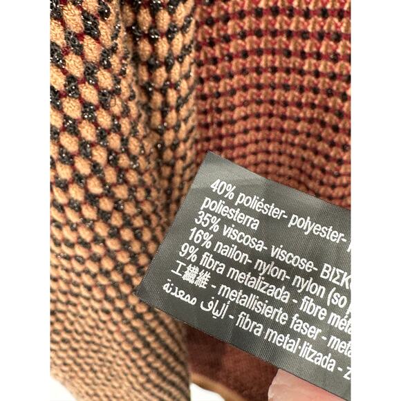 Zara Sweater Women XL Tan Black Red Long Sleeve Open Front Knit Cardigan - Picture 8 of 10